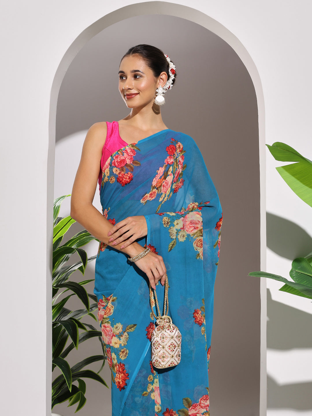 Floral Printed Georgette Saree