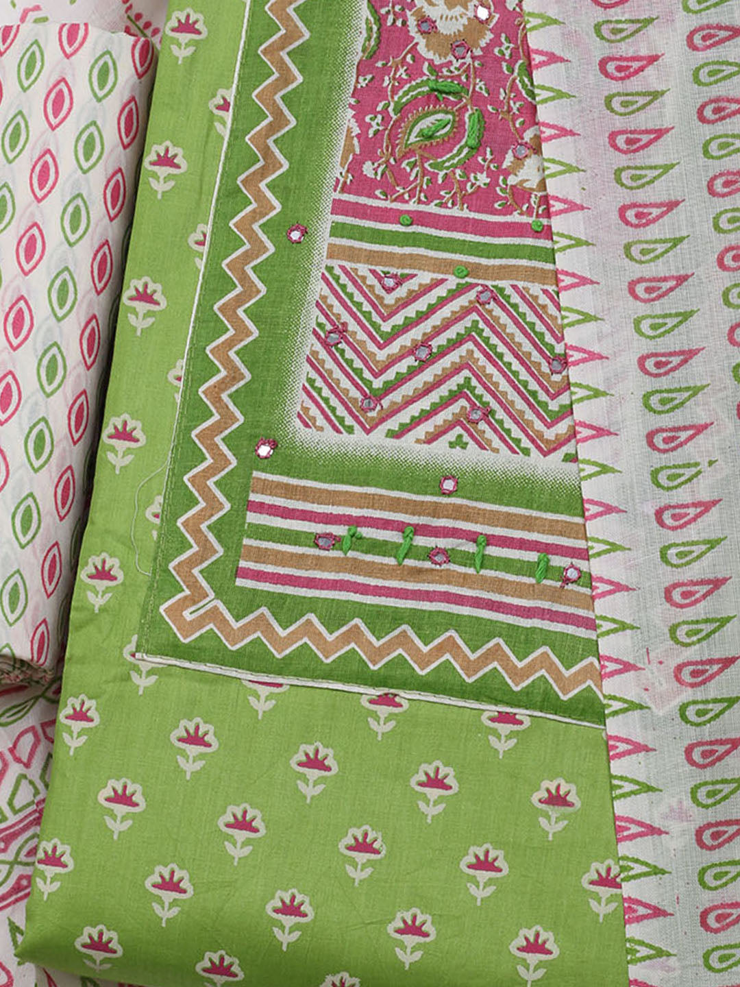 Printed Cotton Blend Unstitched Suit With Dupatta