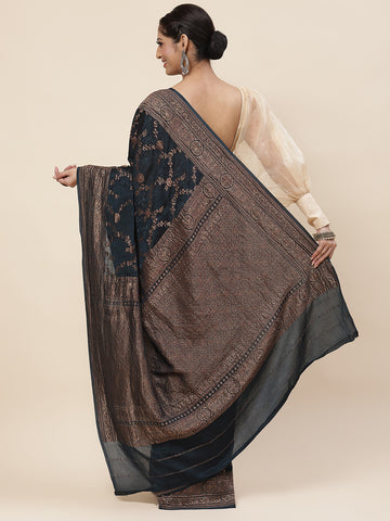 Zari Jaal Plain Crepe saree