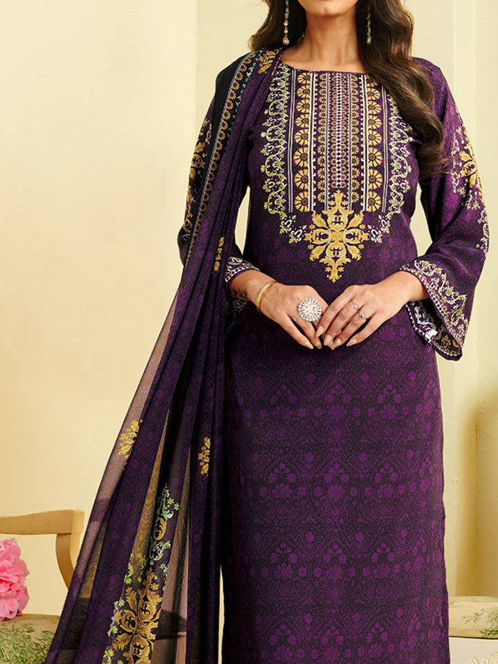 Printed Crepe Unstitched Suit With Pant &amp; Dupatta