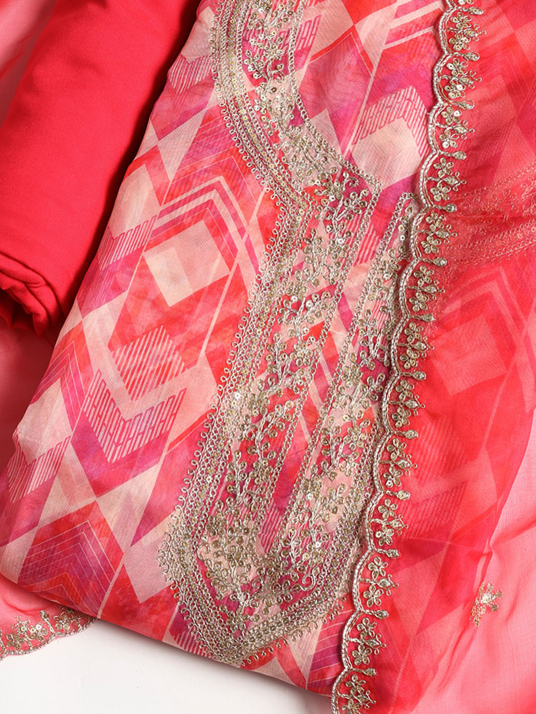 Embroidered Organza Unstitched Suit With Dupatta