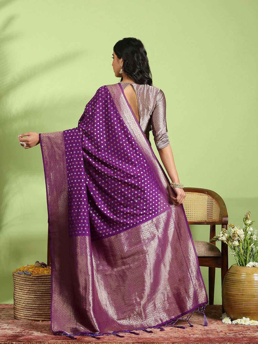 Plain Crepe Saree