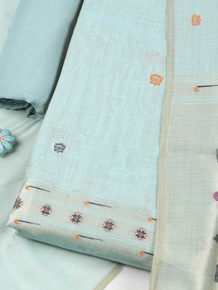 Embroidered Chanderi Unstitched Suit With Pant &amp; Dupatta