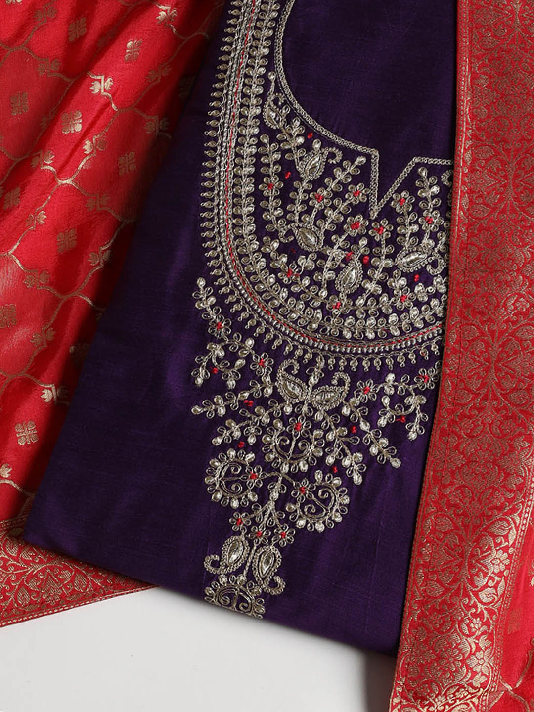 Embroidered Chanderi Unstitched Suit With Dupatta