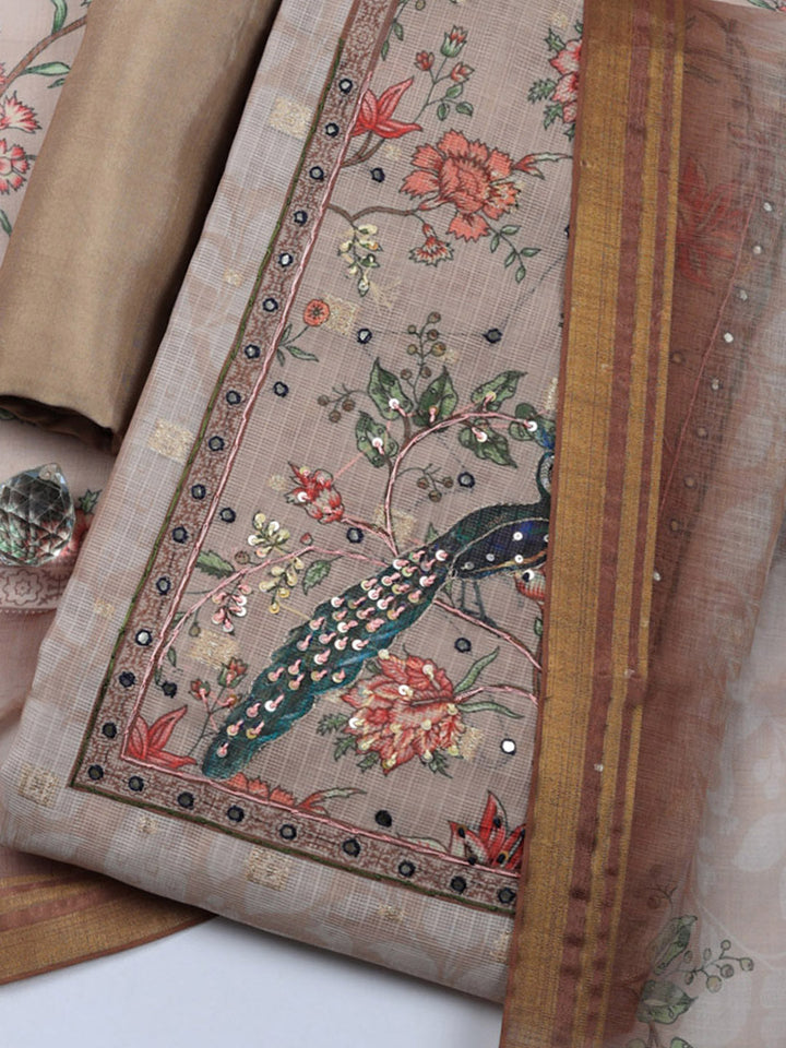 Embroidered Cotton Blend Unstitched Suit With Pant &amp; Dupatta