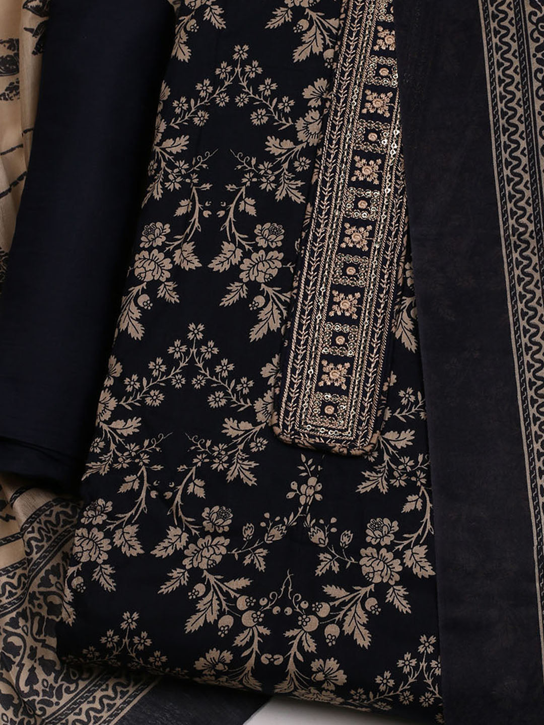 Printed Cotton Blend Unstitched Suit With Dupatta