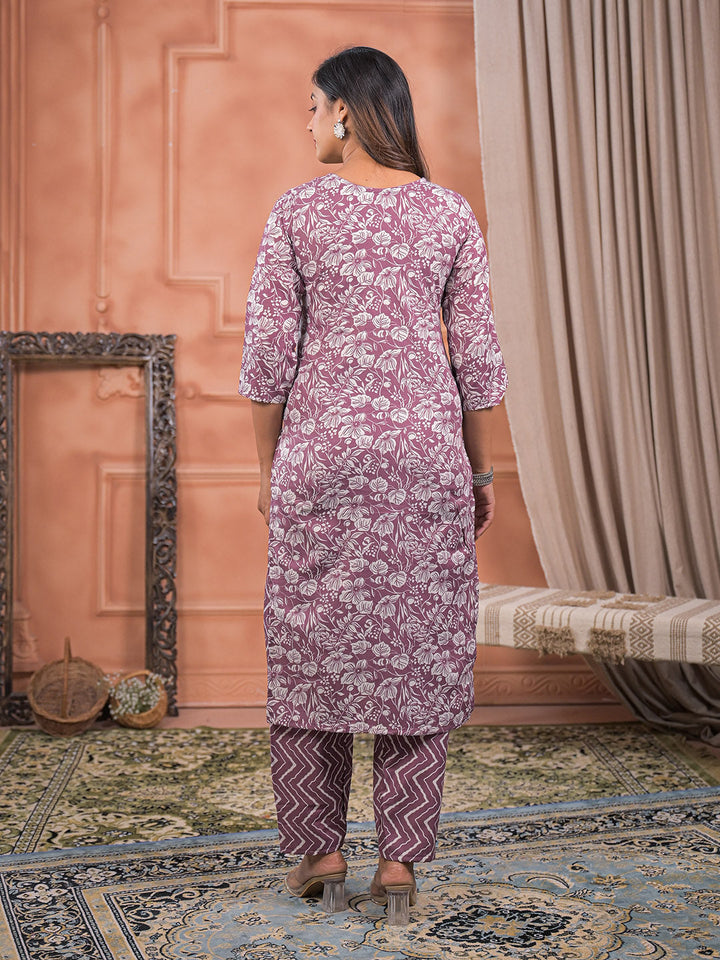 Printed Cotton Kurta With Pant &amp; Dupatta