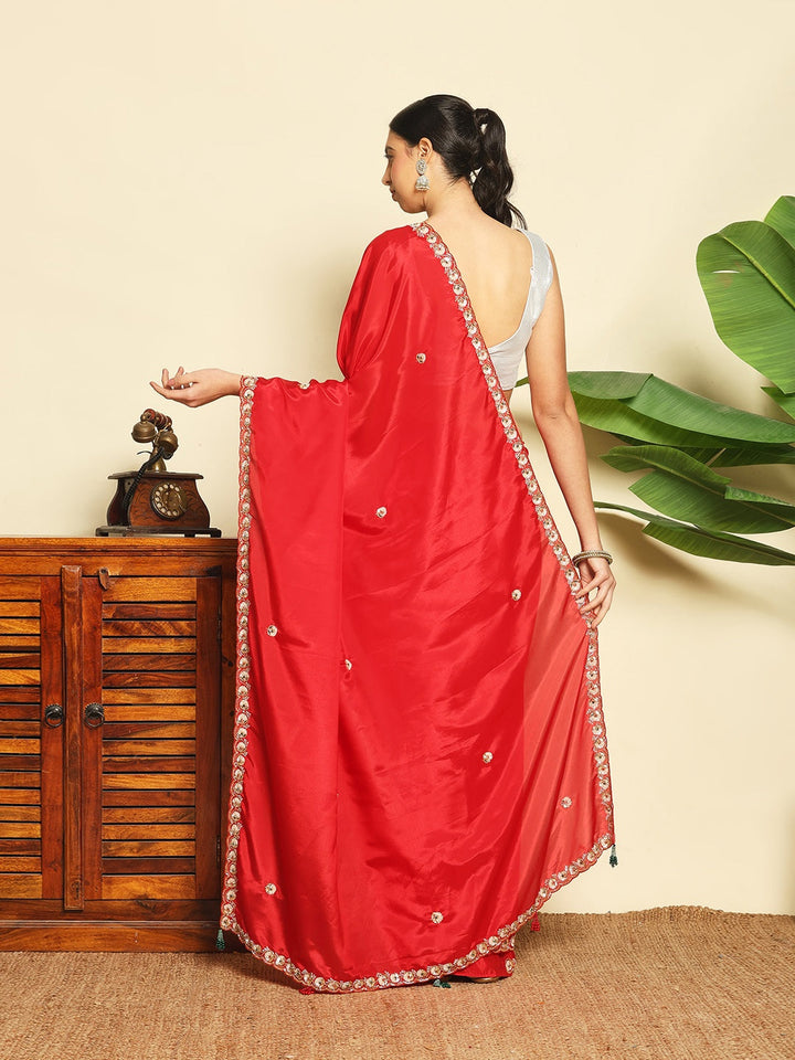 Sequin &amp; Cut Work Embroidered Crepe Saree