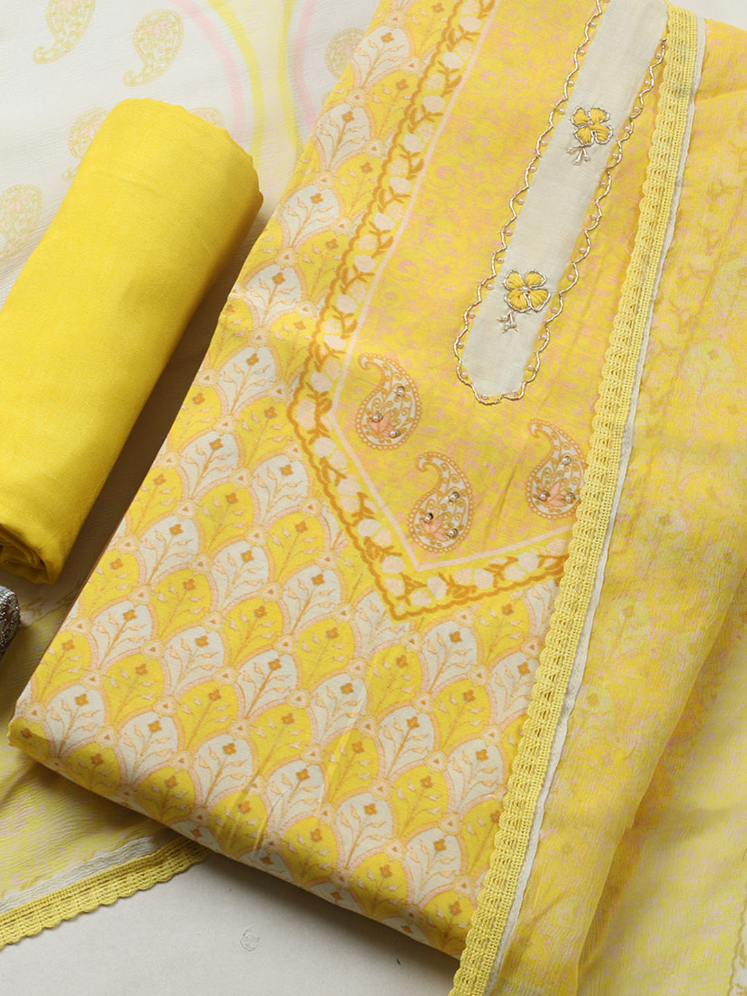 Printed Muslin Unstitched Suit With Pant &amp; Dupatta
