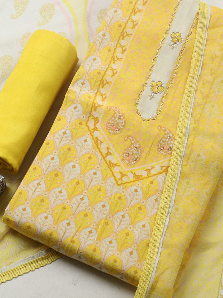 Printed Muslin Unstitched Suit With Pant &amp; Dupatta