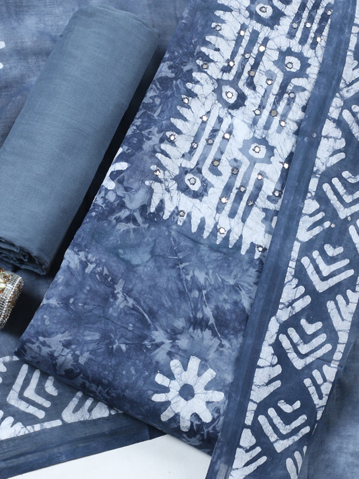 Printed Cotton Blend Unstitched Suit With Pant &amp; Dupatta
