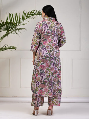 Floral Printed Cotton Kurta With Pants