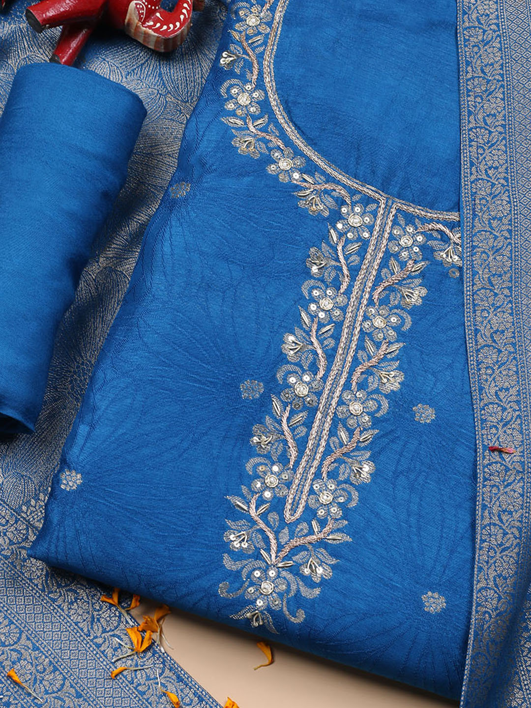 Kanjeevaram Chanderi Unstitched Suit With Dupatta