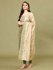 Neck Patti Chanderi Unstitched Suit Piece With Dupatta