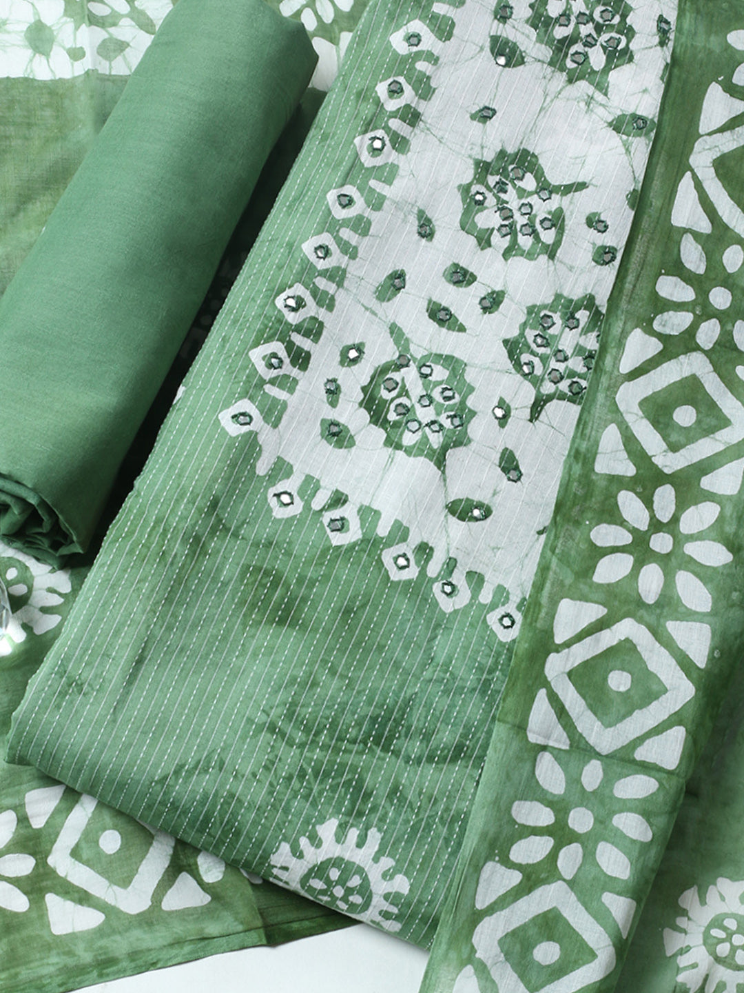 Embroidered Cotton Blend Unstitched Suit With Pant &amp; Dupatta