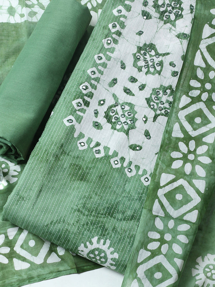 Embroidered Cotton Blend Unstitched Suit With Pant &amp; Dupatta