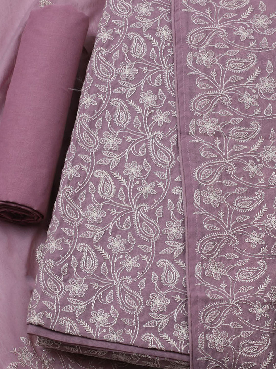 Embroidered Chanderi Unstitched Kurta With Pant & Dupatta