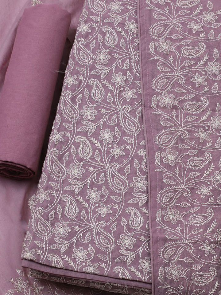 Embroidered Chanderi Unstitched Kurta With Pant &amp; Dupatta