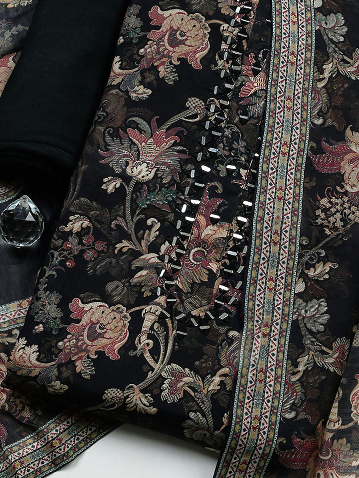 Embellished Muslin Unstitched Suit With Pant &amp; Dupatta