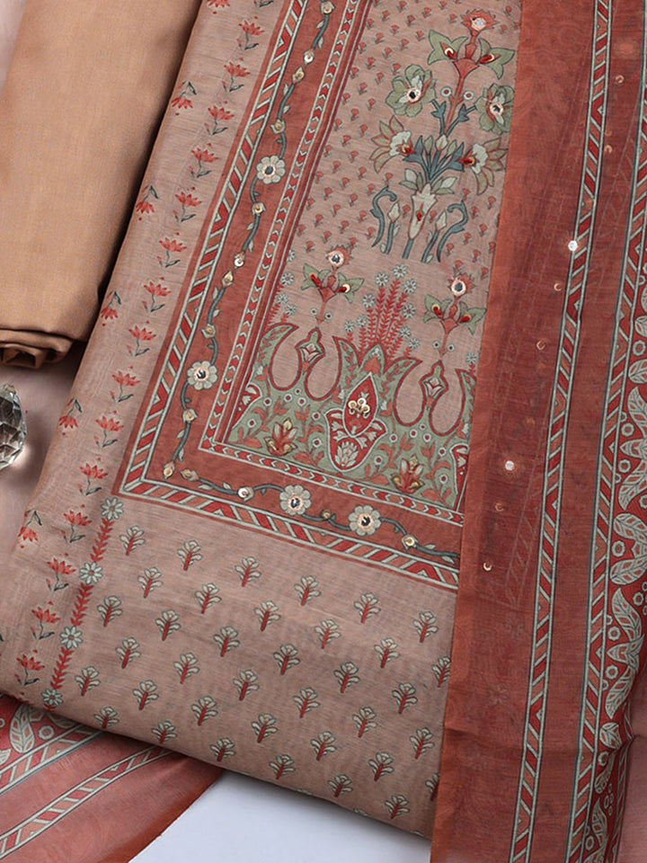 Embellished Chanderi Unstitched Suit With Pant &amp; Dupatta