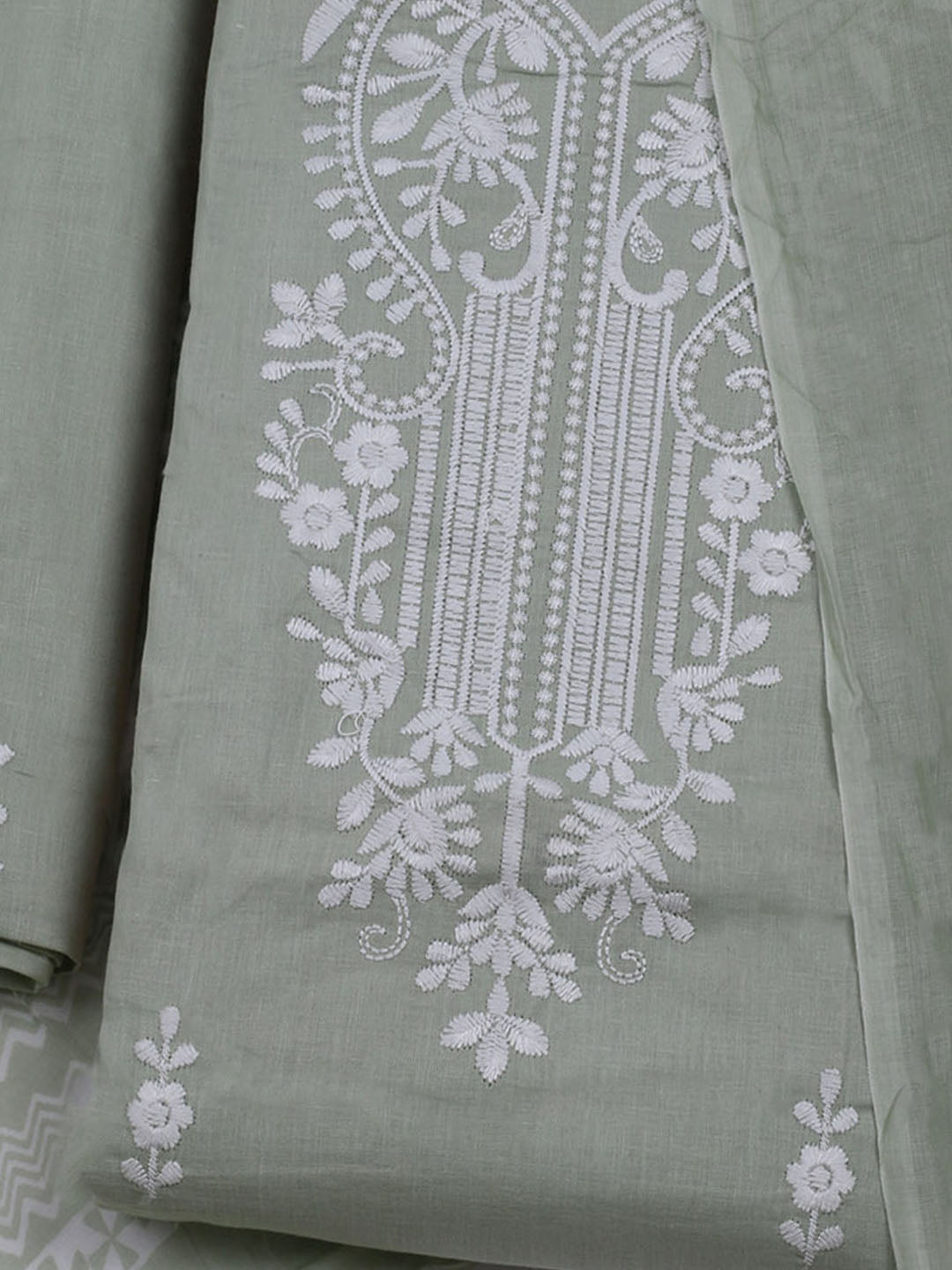 Neck Embroidered Cotton Blend Unstitched Suit With Dupatta
