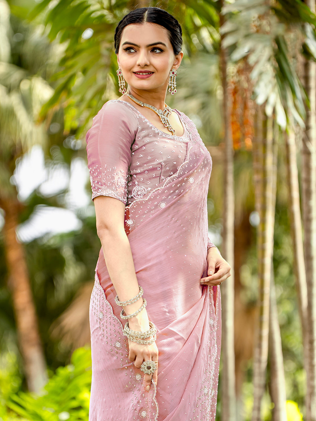 Embroidered Chiffon Saree