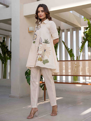 Embroidery Cotton Kurta WIth Pants