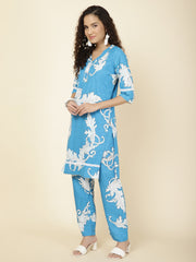 Floral Printed Cotton Kurta With Pants