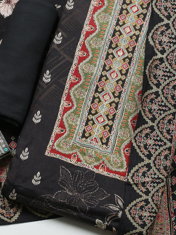 Embroidered Muslin Unstitched Suit With Pant Dupatta