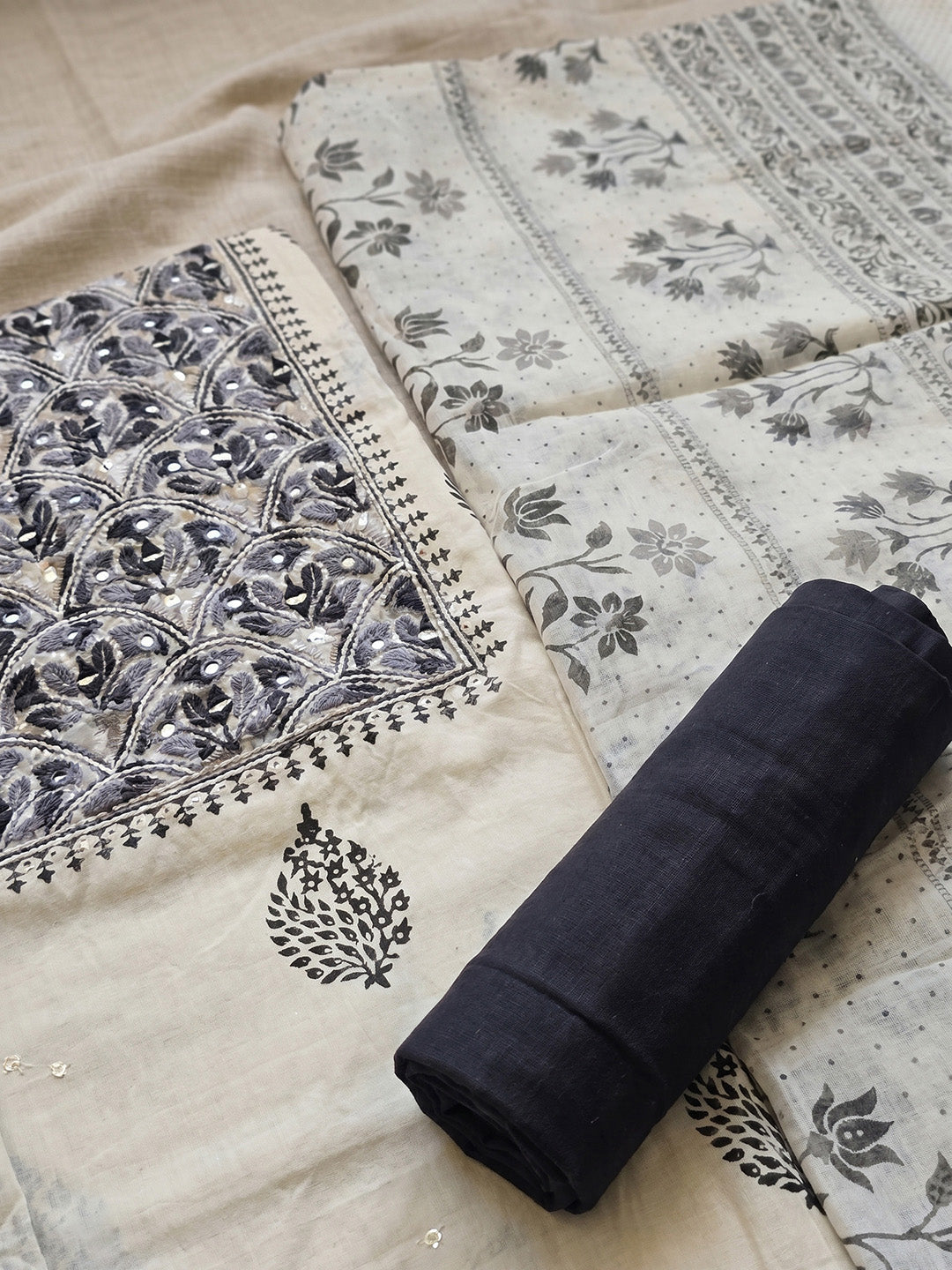 Printed Cotton Blend Unstitched Suit With Pant &amp; Dupatta