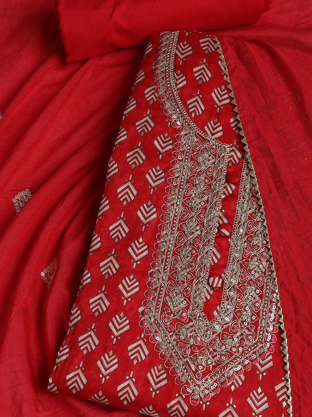 Neck Embroidered Cotton Blend Unstitched Suit With Dupatta