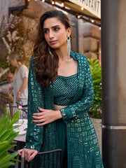Embroidered Georgette Choli With Plazzo & Jacket