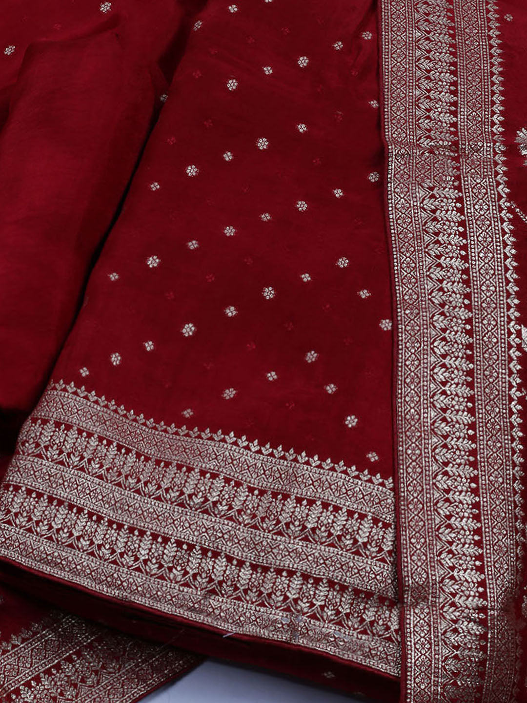 Embroidered Art Silk Unstitched Suit With Dupatta