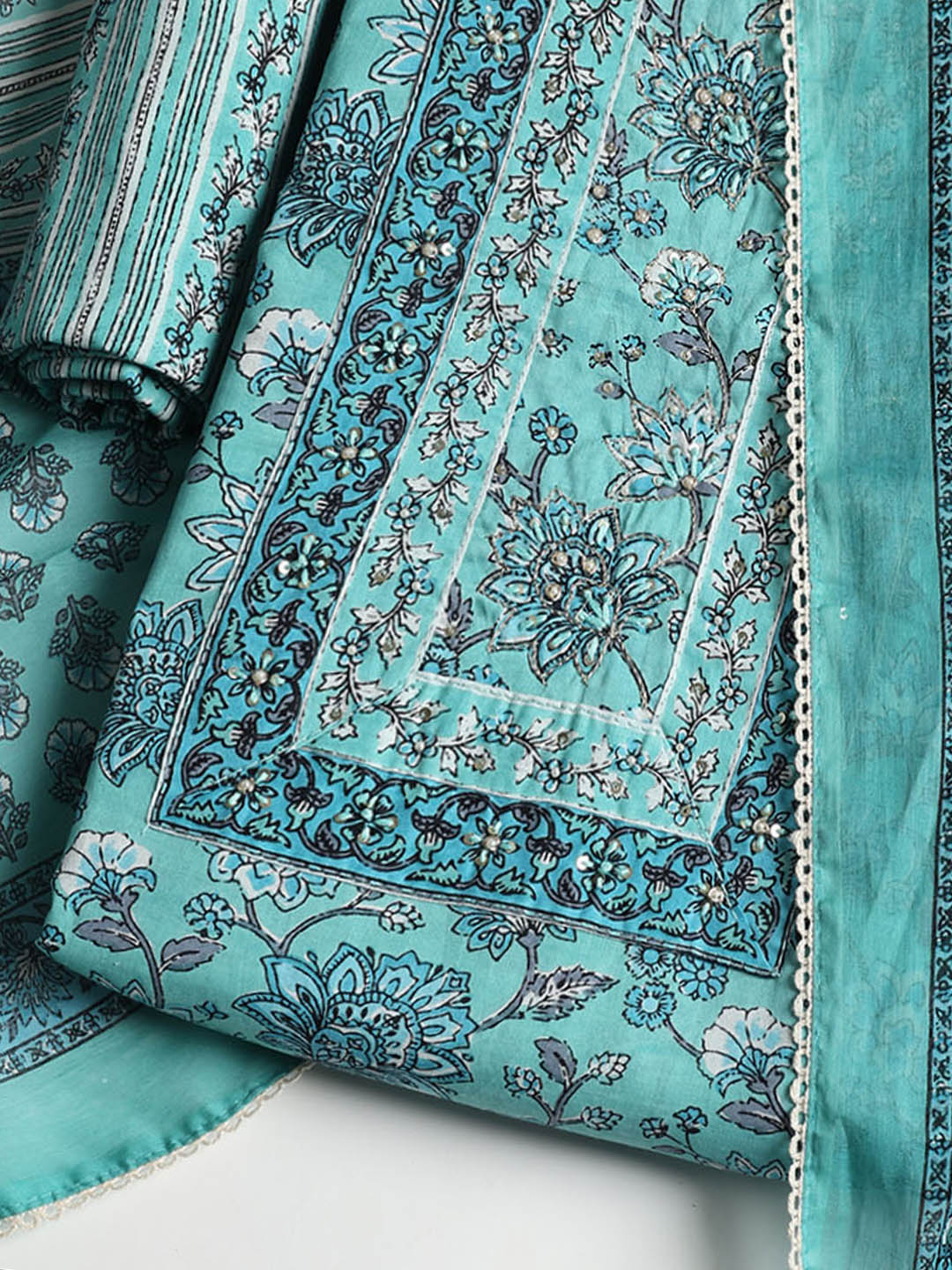 Printed Cotton Blend Unstitched Suit With Dupatta