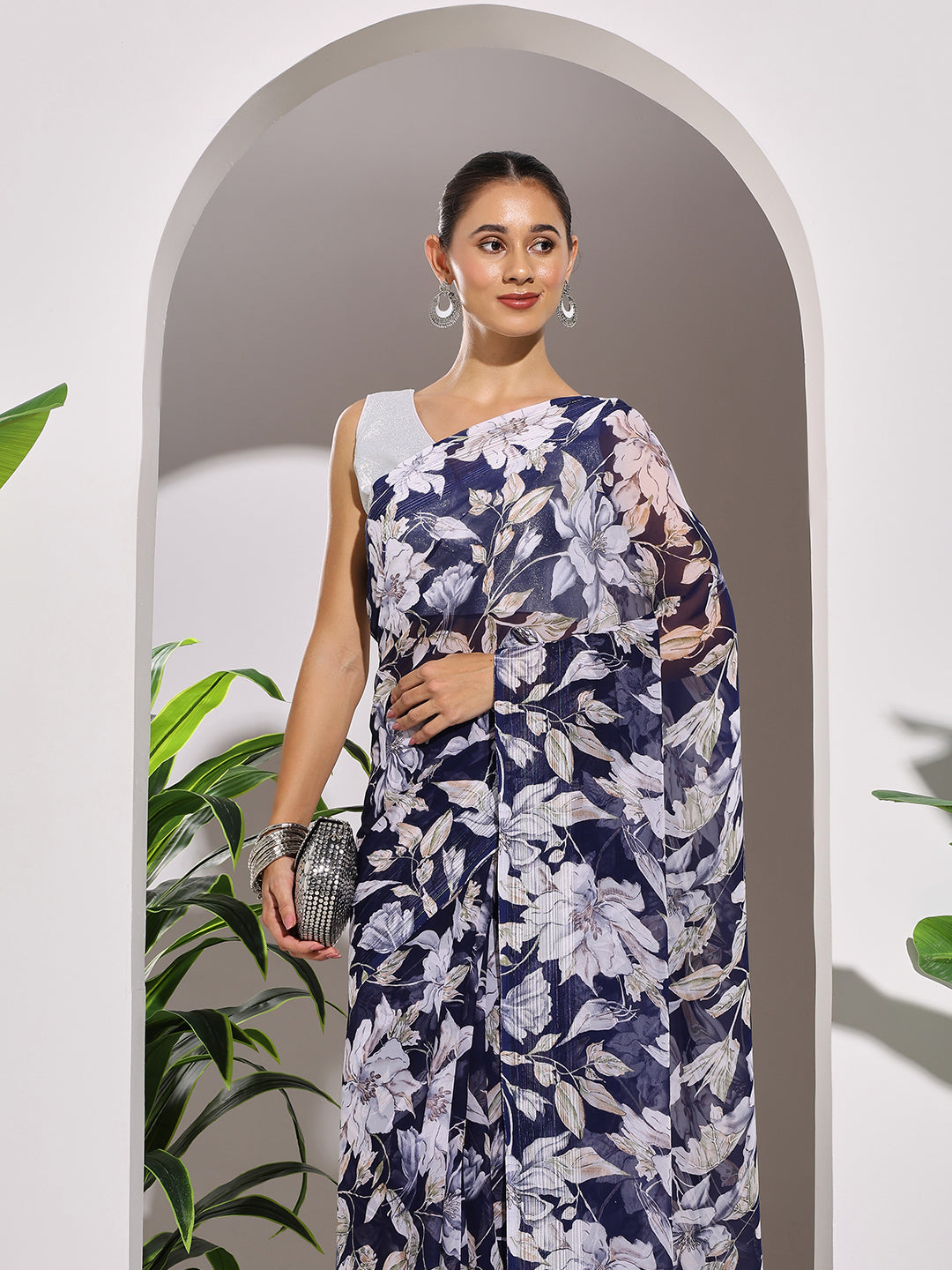 Floral Printed Georgette Saree