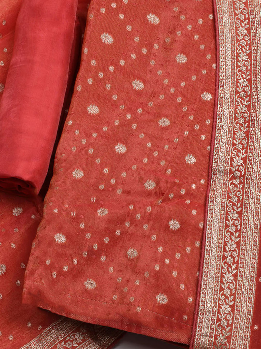 Embroidered Art Silk Unstitched Suit Piece With Dupatta