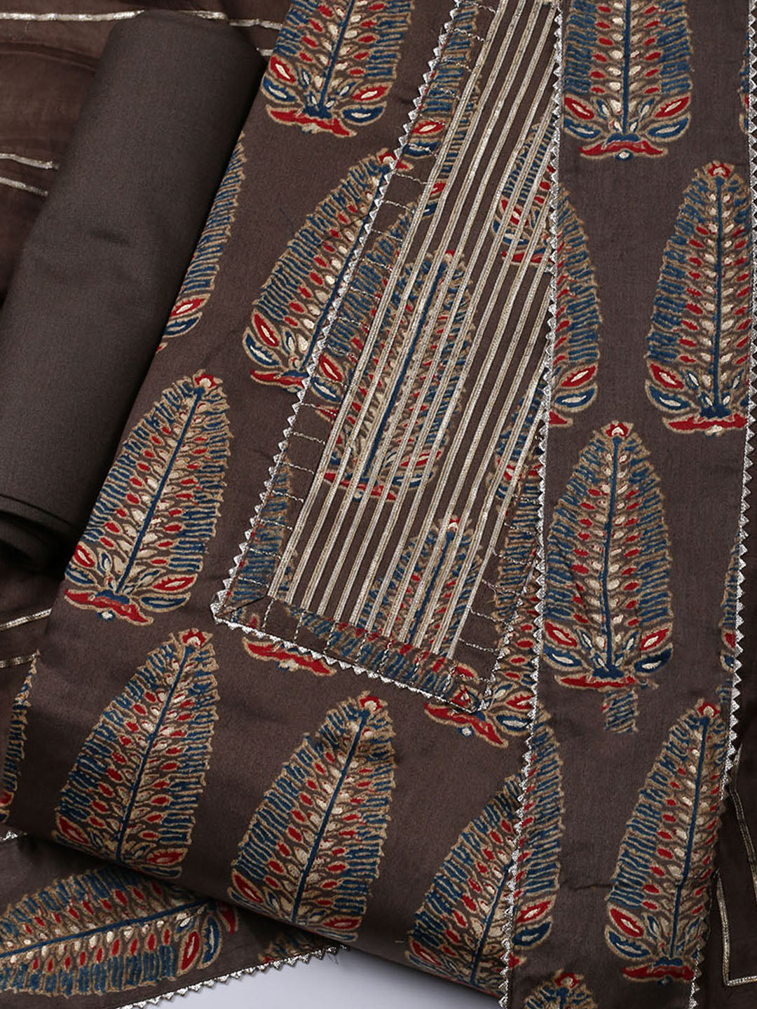 Neck Patti Cotton Blend Unstitched Suit With Dupatta