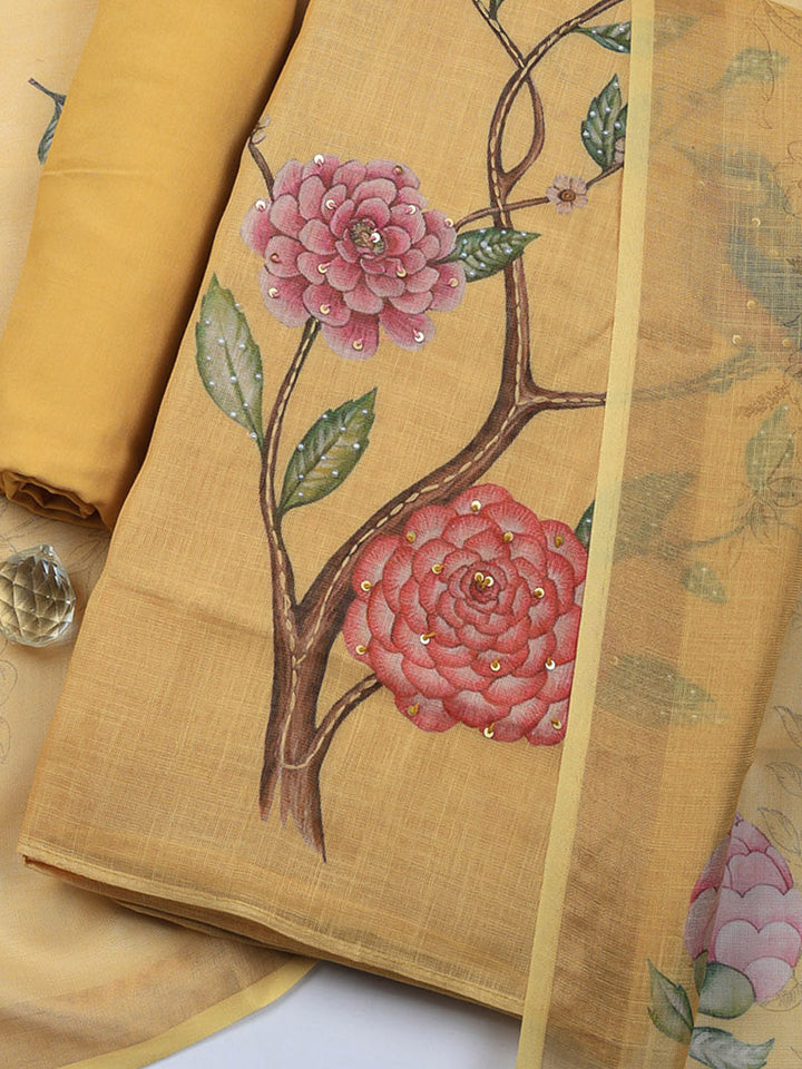 Embroidered Tissue Unstitched Suit With Pant &amp; Dupatta