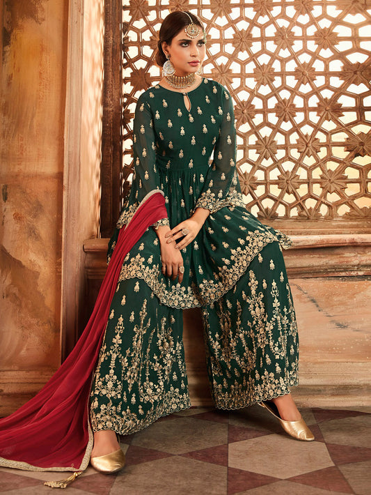 Zari Beads Sequins Work Georgette Semi Stitched Suit