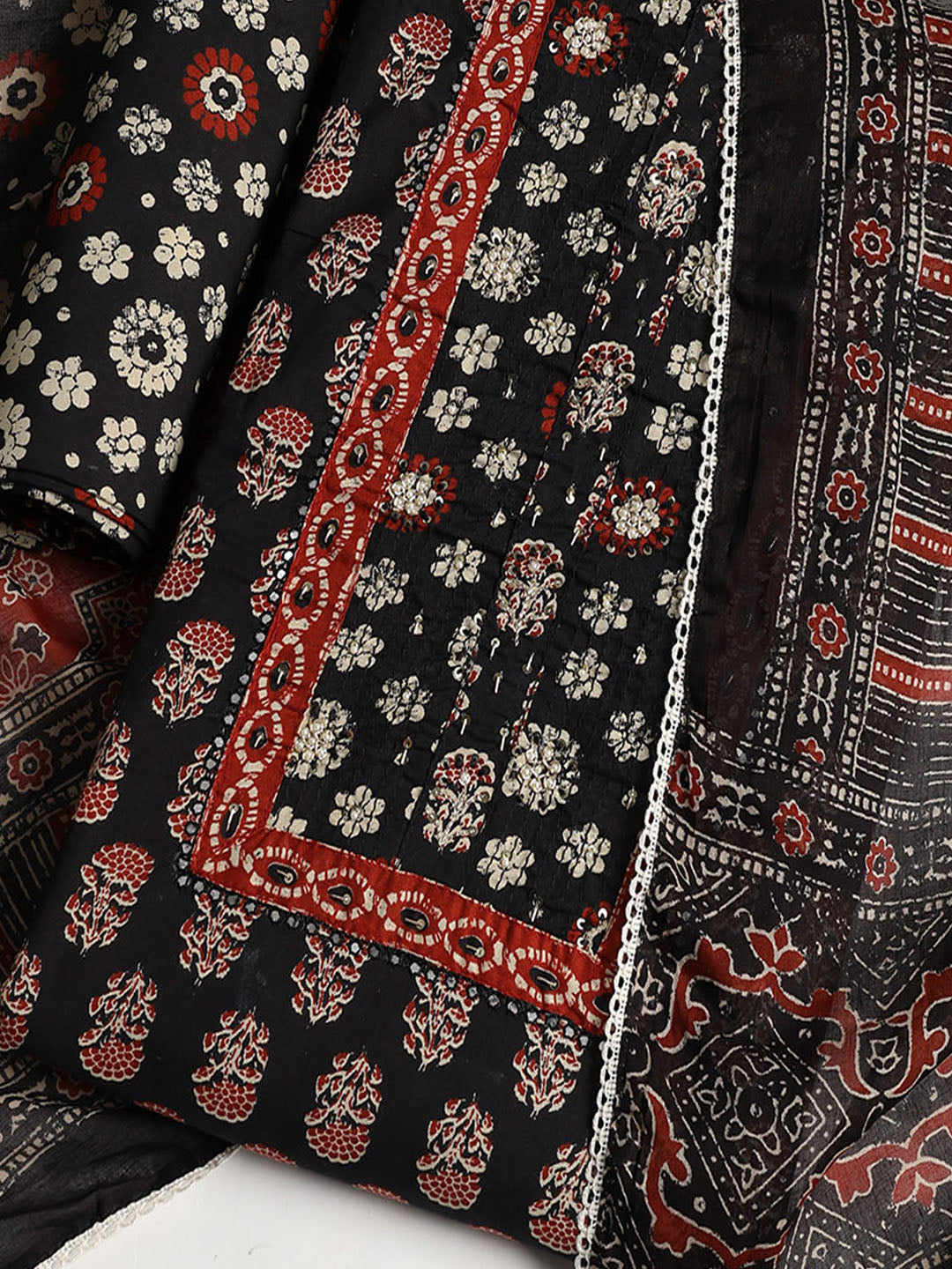 Printed Cotton Blend Unstitched Suit With Dupatta