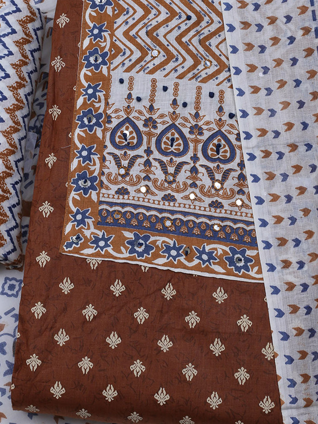 Printed Cotton Blend Unstitched Suit With Dupatta
