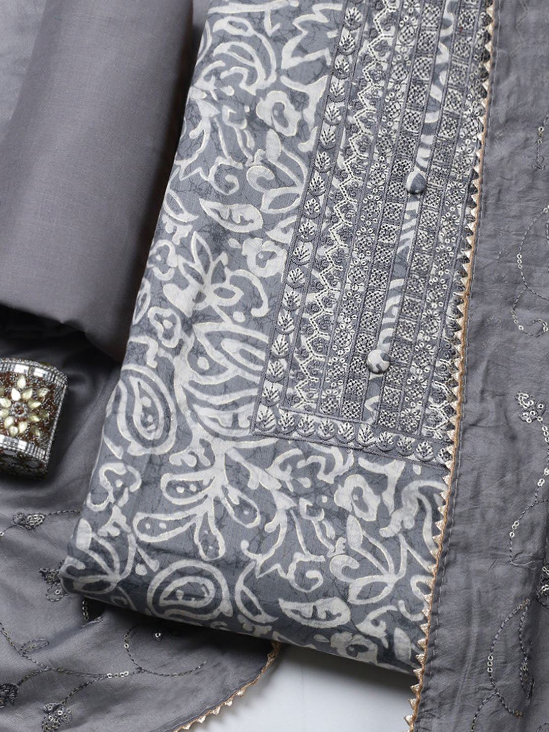 Embroidered Cotton Unstitched Suit With Pant &amp; Dupatta