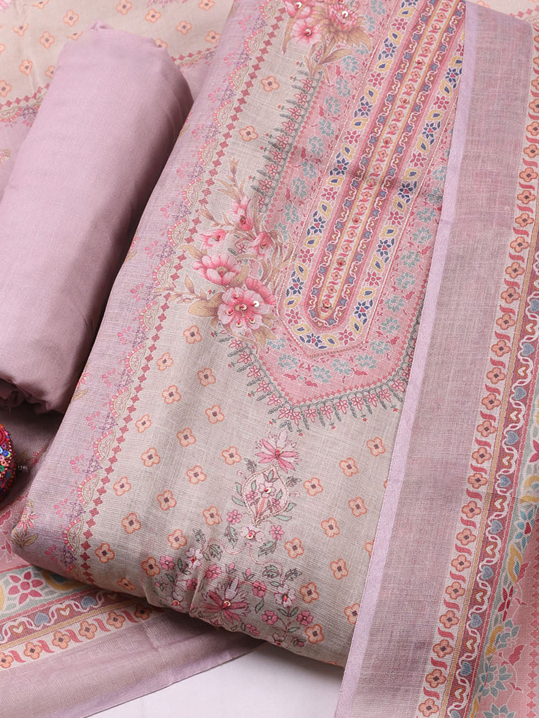 Printed Tissue Unstitched Suit With Pant &amp; Dupatta