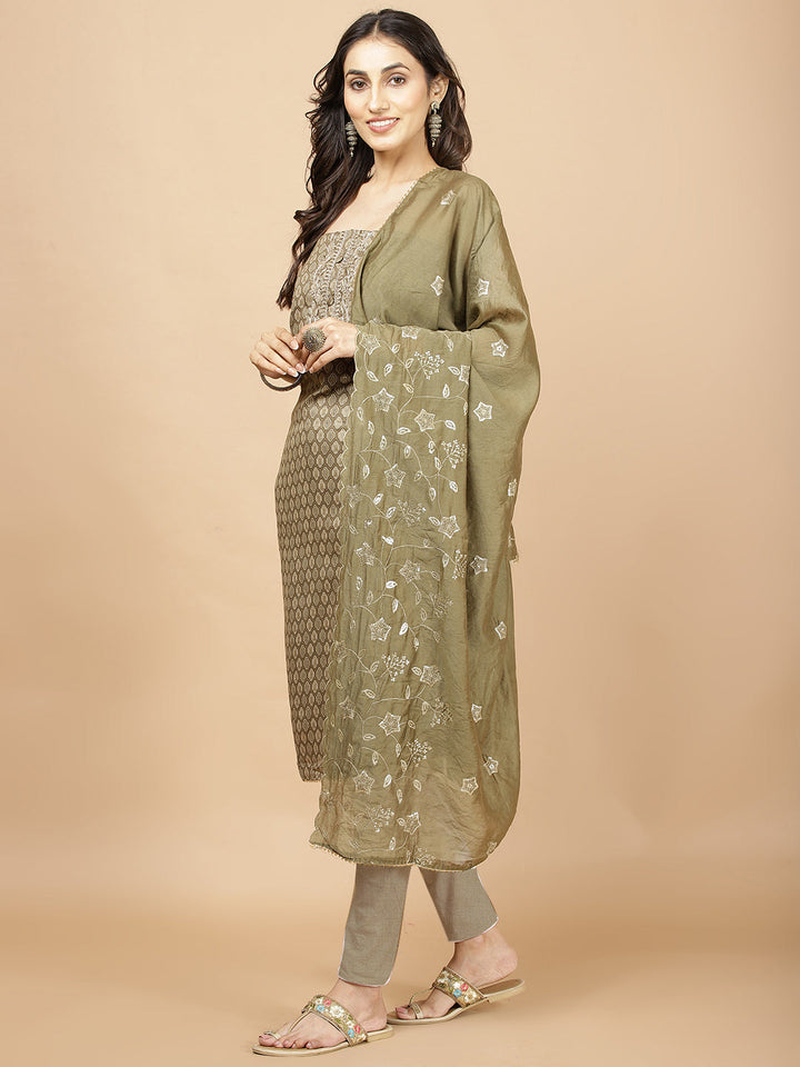 Neck Embroidered Cotton Blend Unstitched Suit Piece With Dupatta