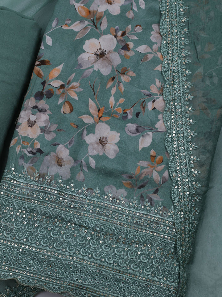 Printed Cotton Blend Unstitched Suit With Dupatta
