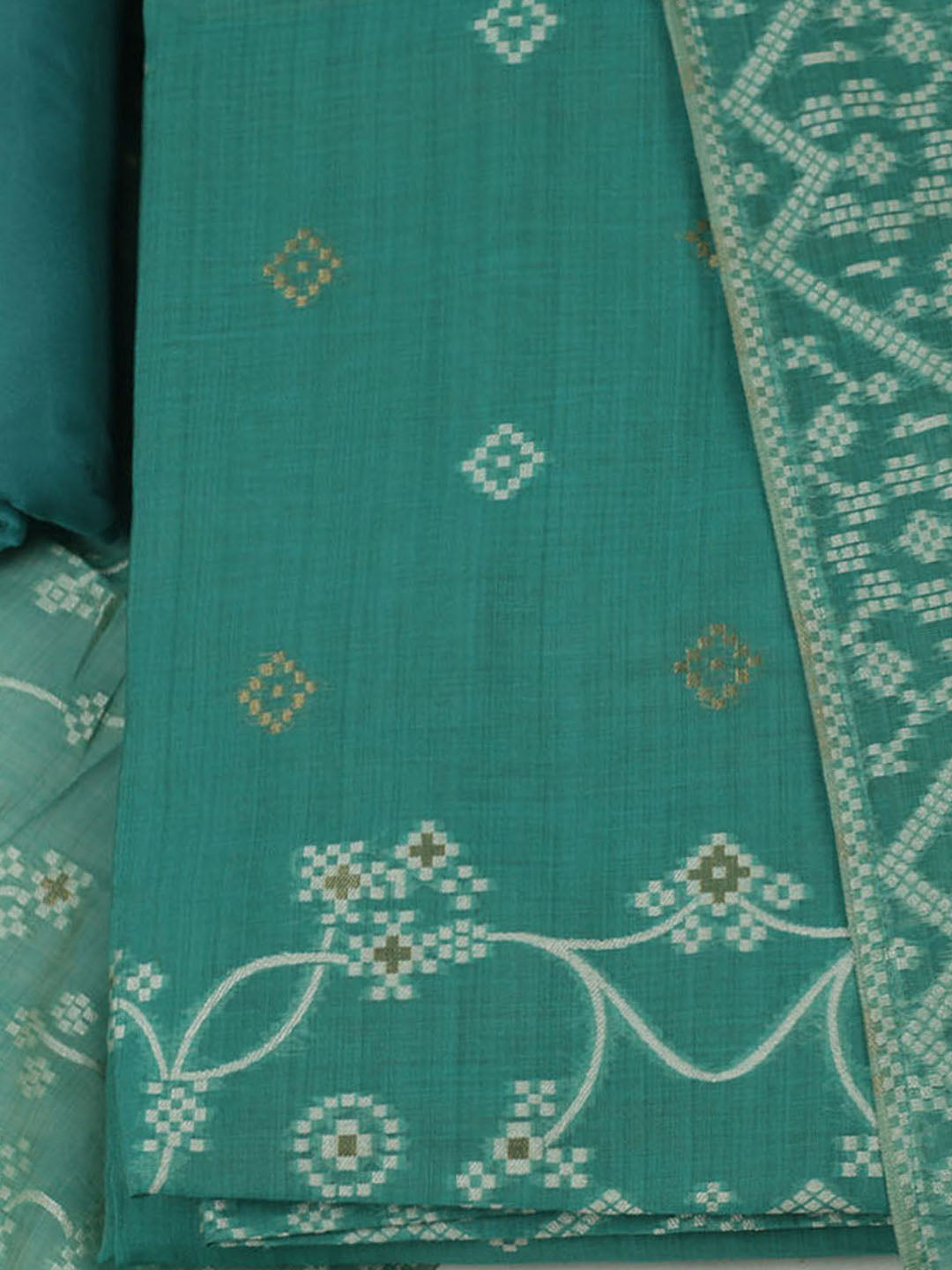 Embroidered Chanderi Unstitched Kurta With Pant &amp; Dupatta