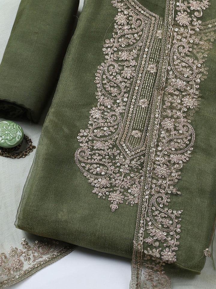 Embroidered Tissue Unstitched Suit With Pant &amp; Dupatta