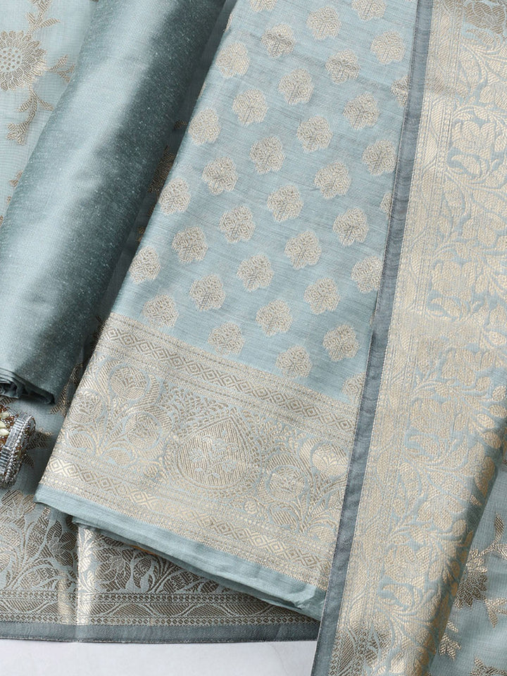 Woven Design Chanderi Unstitched Suit With Pant &amp; Dupatta