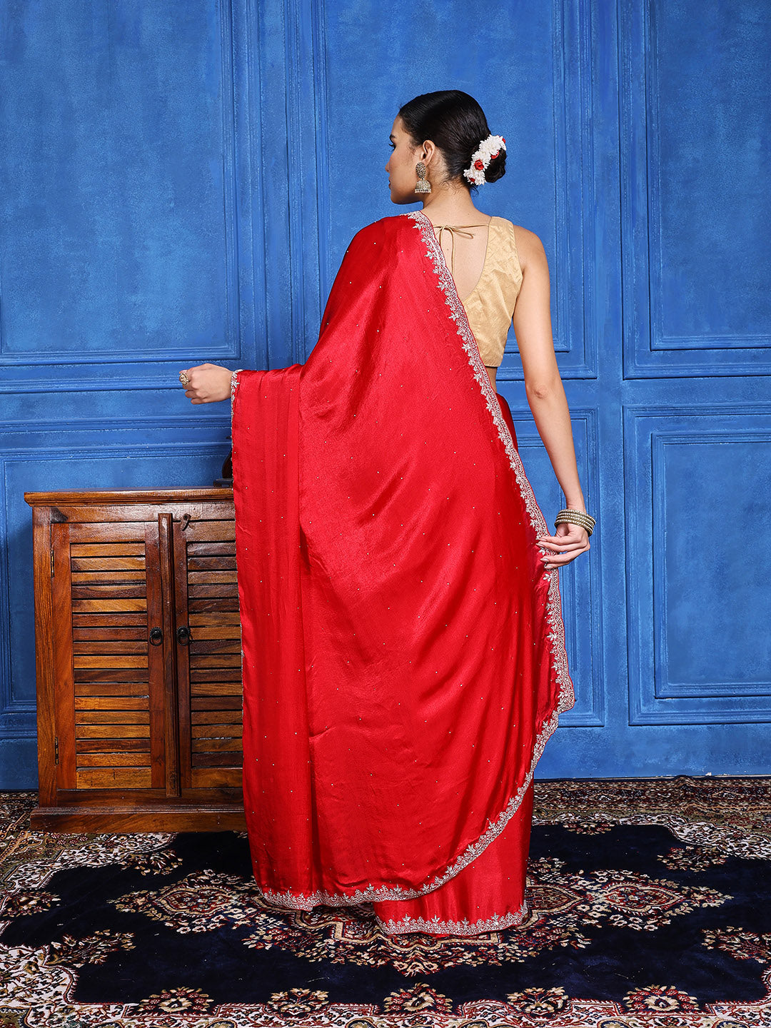 Zari &amp; Sequin Embellished Chinon Saree