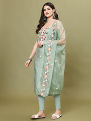 Neck Embroidered Chanderi Unstitched Suit Piece With Dupatta